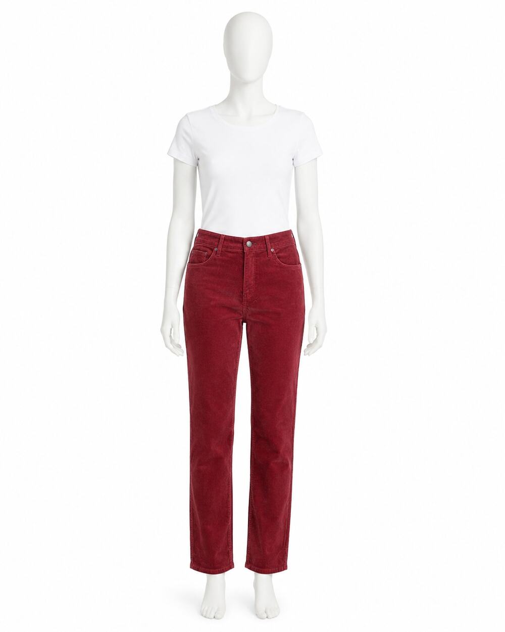 NYDJ Marilyn Straight Corduroy Pants Women 2P 28x28 Cranberry Red Petite NWT